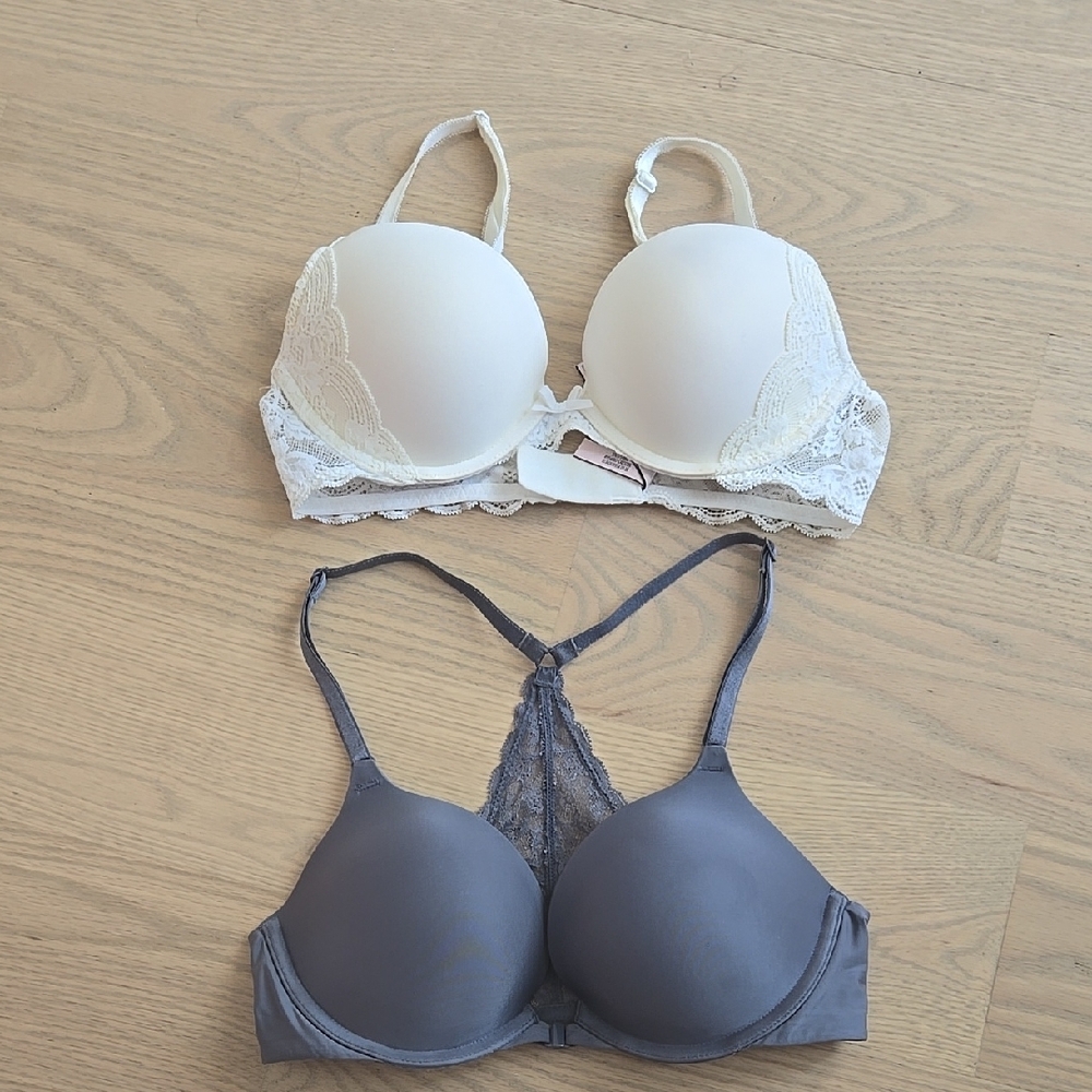 Elegant Cream and Gray Lace Bras